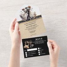 Black skeleton bride groom gothic bröllop