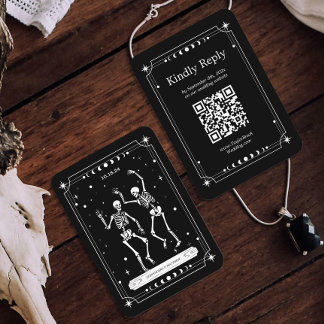 Black Skeleton Halloween Bröllop OSA Qr-kod Tilläggskort