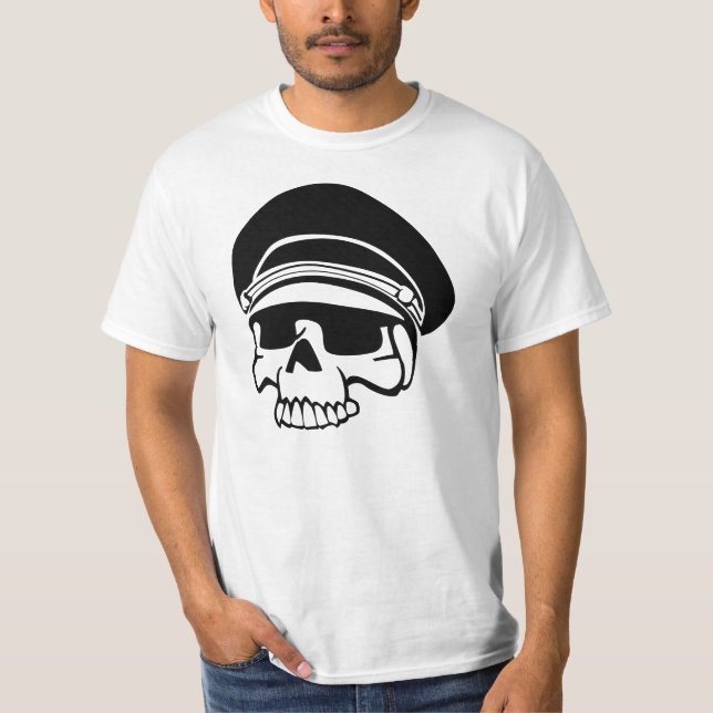 Black Skull Aviator Hat T-shirt (Framsida)
