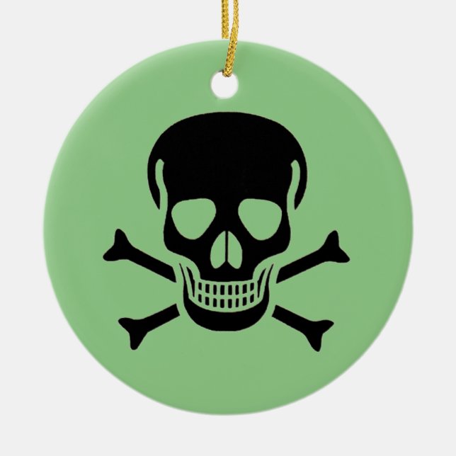 Black Skull grönt round keramic ornament 2 side (Framsidan)