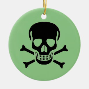 Black Skull grönt round keramic ornament 2 side