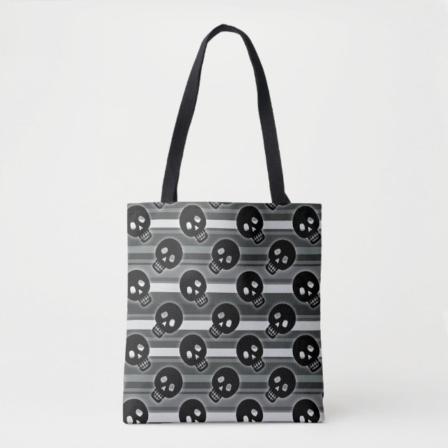 Black Skulls on Black White Stripe Pattern Tygkasse (Framsida)