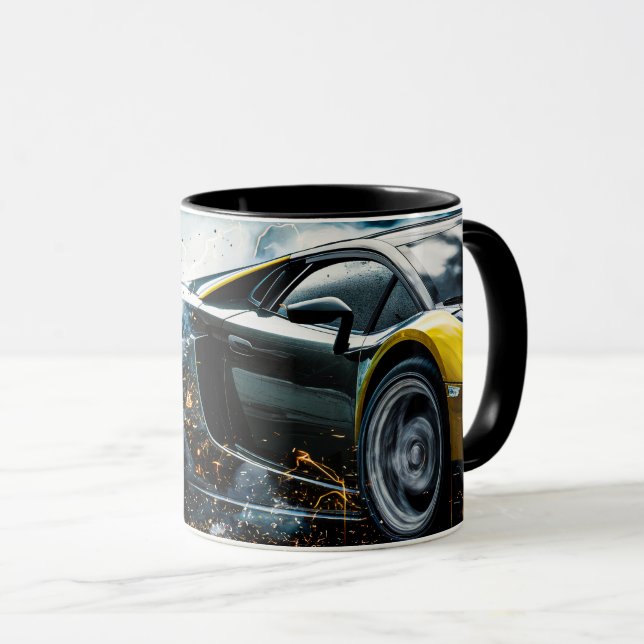 Black Sleek Drives Sports Car Automobile Mugg (Framsida höger)