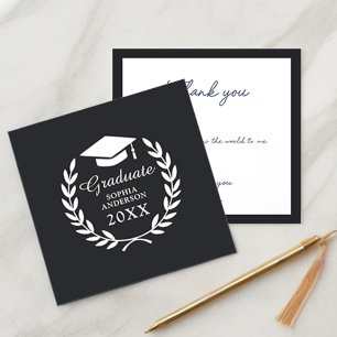 Black Sleek Studenten Laurel WandeSchool Emblem Tack Kort