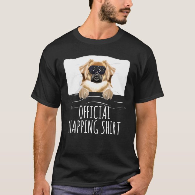 Black Sleep Mask Tibetan Spaniel Official Napping T Shirt (Framsida)