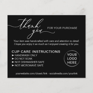 Black Small Business Tumbler Kopp Care Instruction Flygblad