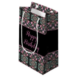 Black Small Rosa and Teal Patterned Papper Gift Ba