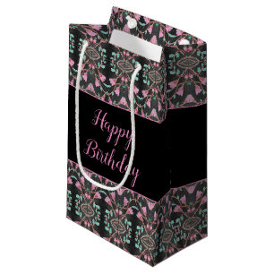 Black Small Rosa and Teal Patterned Papper Gift Ba