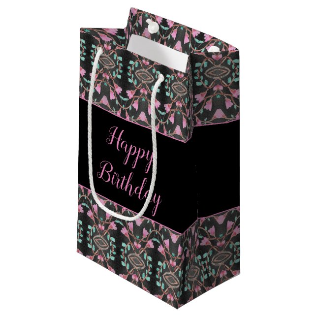 Black Small Rosa and Teal Patterned Papper Gift Ba (Framsidan Vinklad)