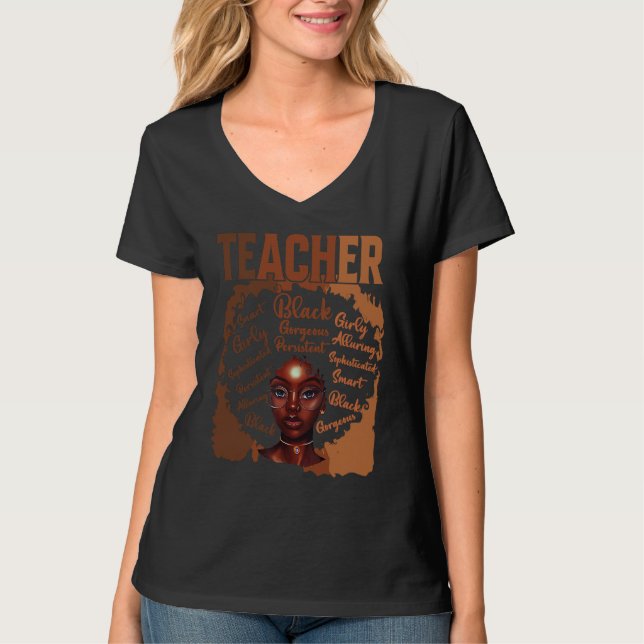 Black Smart Teacher Afro Love Melanin Women Black  T Shirt (Framsida)