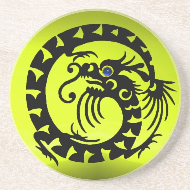 BLACK SNAKE DRAGON IN GULT Blue Gemstone Underlägg Sandsten (Framsidan)