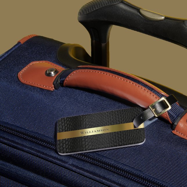 Black Snakeskin Digital Leather Guld Metall Bagagebricka (Skapare uppladdad)