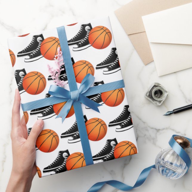 Black Sneakers And Basketball On White Presentpapper (Gifting)