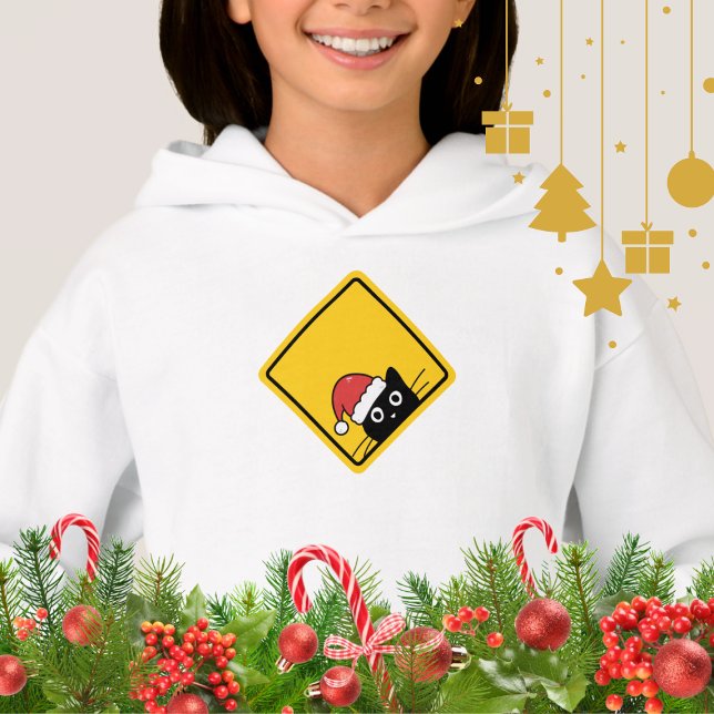 Black Sneaky Santa Cat U.S. Warning Sign T Shirt (Skapare uppladdad)
