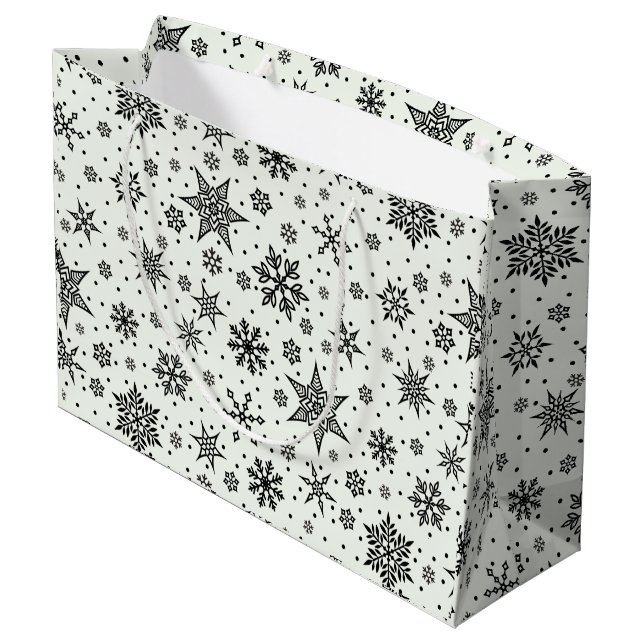 Black Snöflingor jul Mönster Large Gift Bag (Baksidan Vinklad)