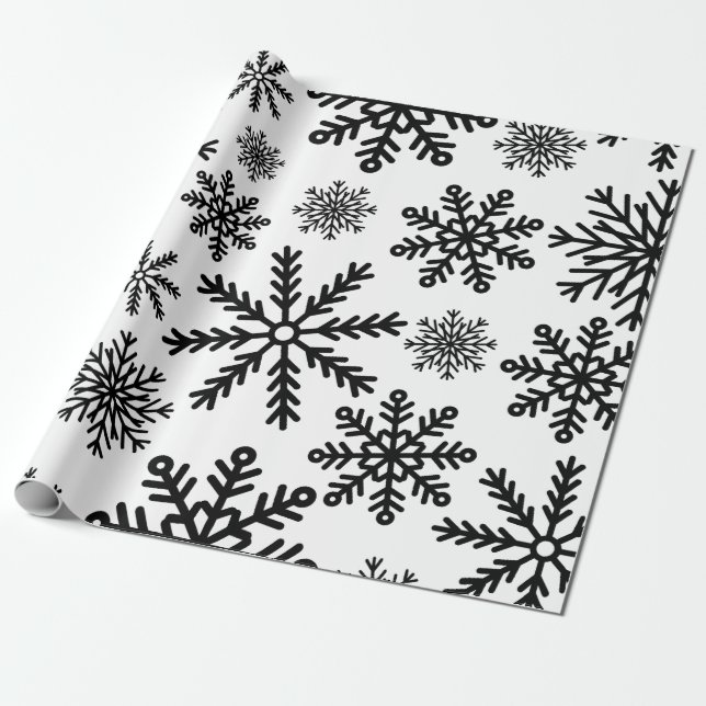 Black Snöflingor Presentpapper (Utrullad)