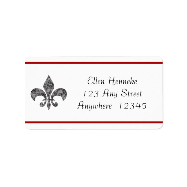 Black Snöre 1 Fleur De Lis Adressetikett (Framsidan)