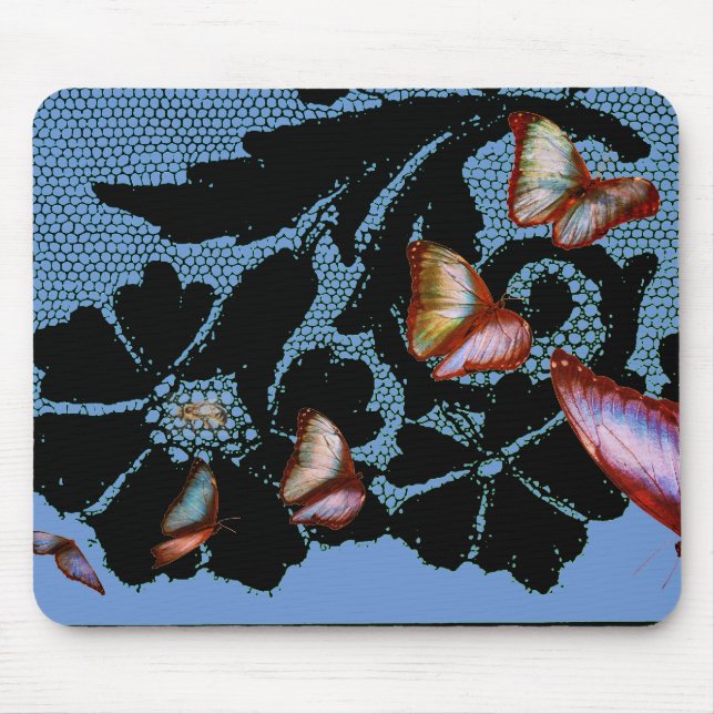 BLACK SNÖRE ANTIQUE MÖNSTER BUTTERFLIES MOUSE PAD MUSMATTA (Framsidan)
