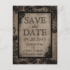 Black Snöre Burlap Modern Goth Save Date Meddelande Vykort