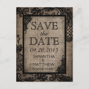 Black Snöre Burlap Modern Goth Save Date Meddelande Vykort