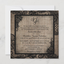 Black Snöre Burlap Modern Goth Wedding bjudande Inbjudningar