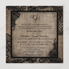 Black Snöre Burlap Modern Goth Wedding bjudande Inbjudningar