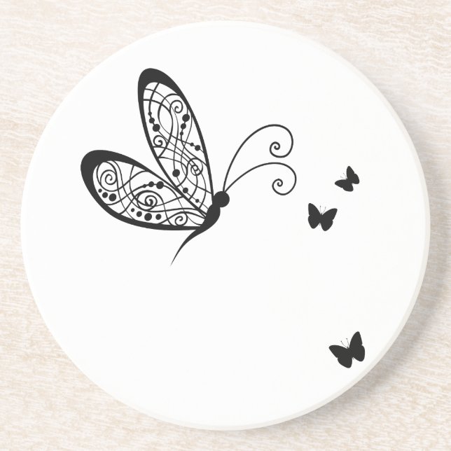 Black Snöre Butterflies 1 Underlägg Sandsten (Framsidan)