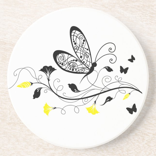 Black Snöre Butterflies 3 Underlägg Sandsten (Framsidan)