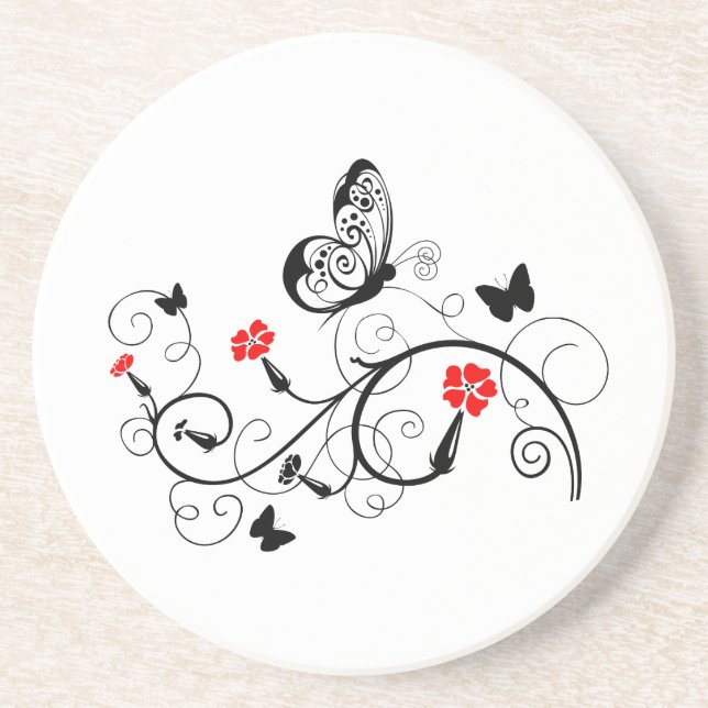 Black Snöre Butterflies 4 Underlägg (Framsidan)