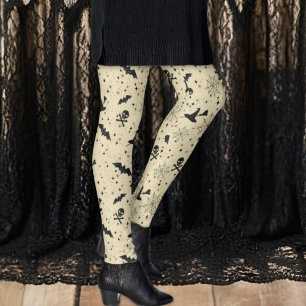 Black Snöre Fladdermus Witch Hats Döskallar Neutra Leggings