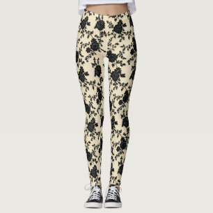 Black Snöre Flowers Leggings