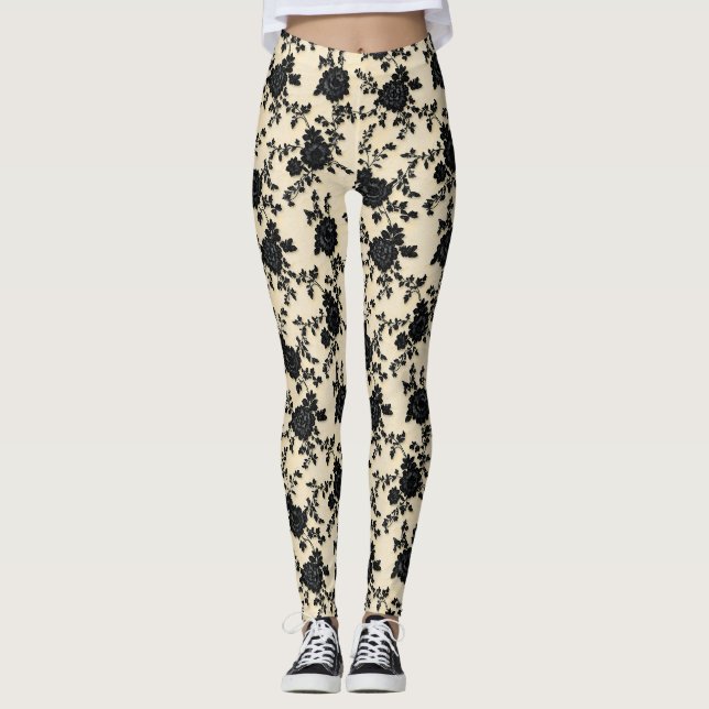 Black Snöre Flowers Leggings (Framsida)