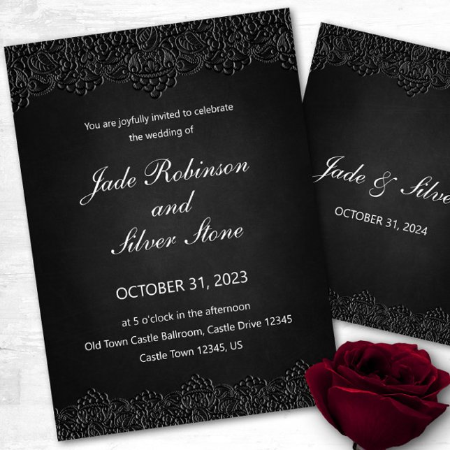 Black Snöre Gothic Brölloping, Viktorian Inbjudningar (Black lace wedding invitation, gothic wedding invitation)