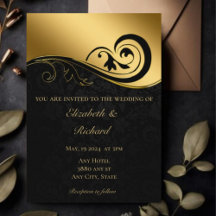 Black snöre guldbröllop inbjudan