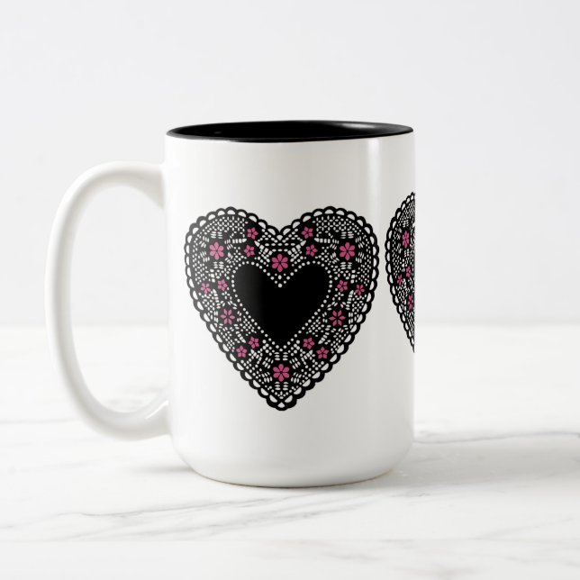 Black Snöre Heart Två-Tonad Mugg (Vänster)