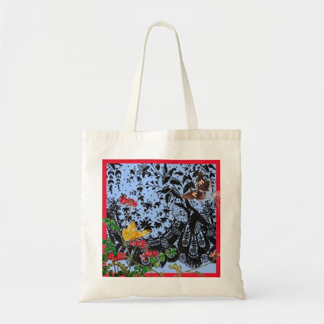 BLACK SNÖRE OCH BUTTERFLIES BUDGETTOT BAG TYGKASSE (Framsidan)