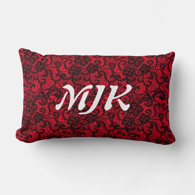 Black Snöre på Red Monogram Lumbarkudde (Framsida)
