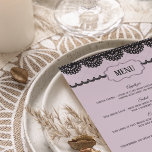 Black Snöre på Soft Lavender Personligt bröllp Men Flygblad<br><div class="desc">Skapa en vacker meny för att fira din speciella dag. Dessa enkla små pappra lakan har söt, modern stil. Den här designen har mina svarta illustrationer i snöre som ställs in mot en mjuk lavendelbakgrund. På framsidan kan du anpassa kursen namn och livsmedelsbeskrivningar med din egen text. På motsatt sida...</div>