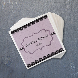 Black Snöre på Soft Lavender Personligt bröllp Pappersservett