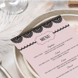 Black Snöre på Soft Rosa Personligt bröllp Menu Flygblad