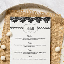 Black Snöre på White Personligt bröllp Menu Flygblad