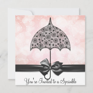 Black Snöre Parbrella Rosa Baby Sprinkle Baby Show Inbjudningar