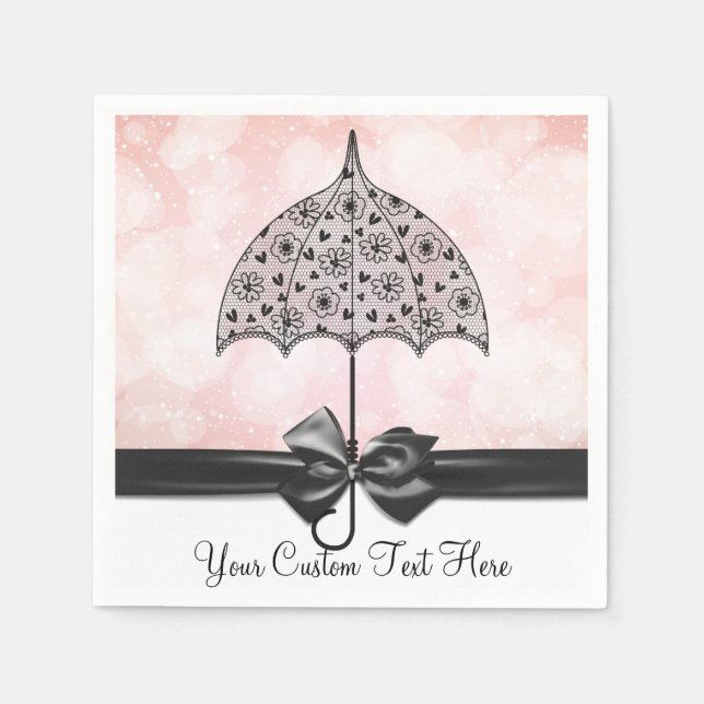 Black Snöre Parbrella Rosa Shower Napkins Pappersservett (Framsidan)