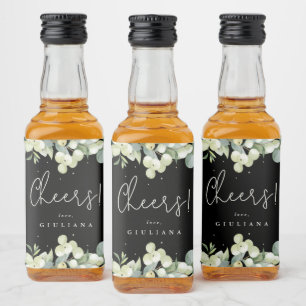 Black Snowberry+Eucalyptus Bachelorette Party Mini Spritflaskor Etikett