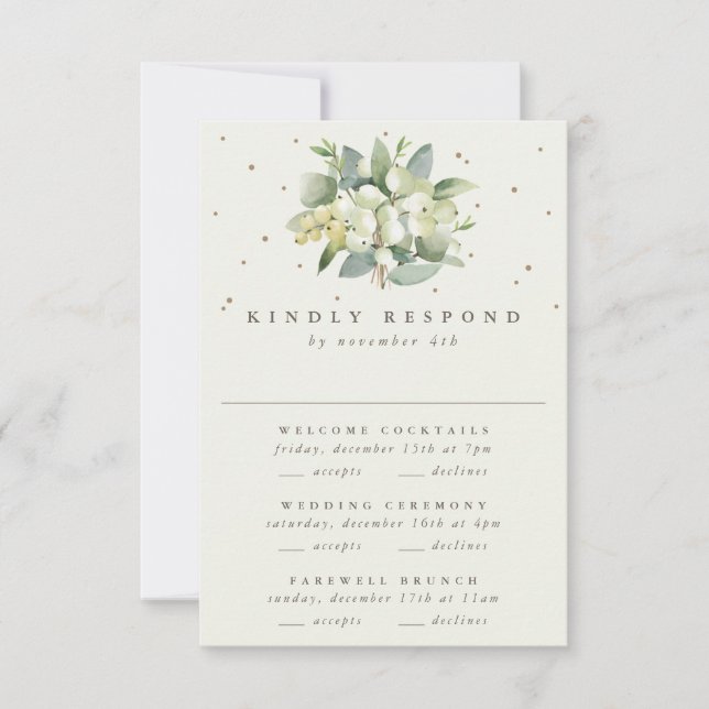 Black Snowberry+Eucalyptus Bröllop Multi-Event OSA Kort (Framsida)