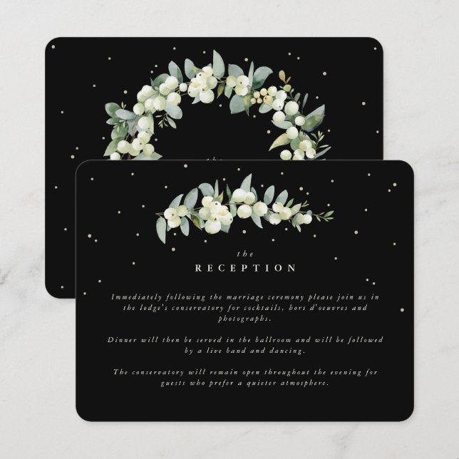 Black Snowberry+Eucalyptus Stem Wedding Reception Tilläggskort (Fram/baksida)