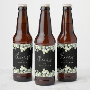 Black Snowberry+Eucalyptus Winter Bachelorette Ölflaska Etikett