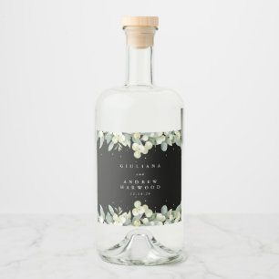 Black Snowberry+Eucalyptus Winter Wedding Spritflaskor Etikett