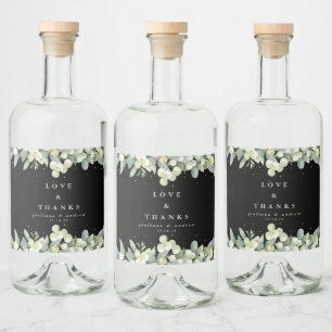 Black Snowberry+Eucalyptus Winter Wedding Spritflaskor Etikett