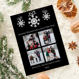 Black Snowflake Ornaments Photo Collage Julkort